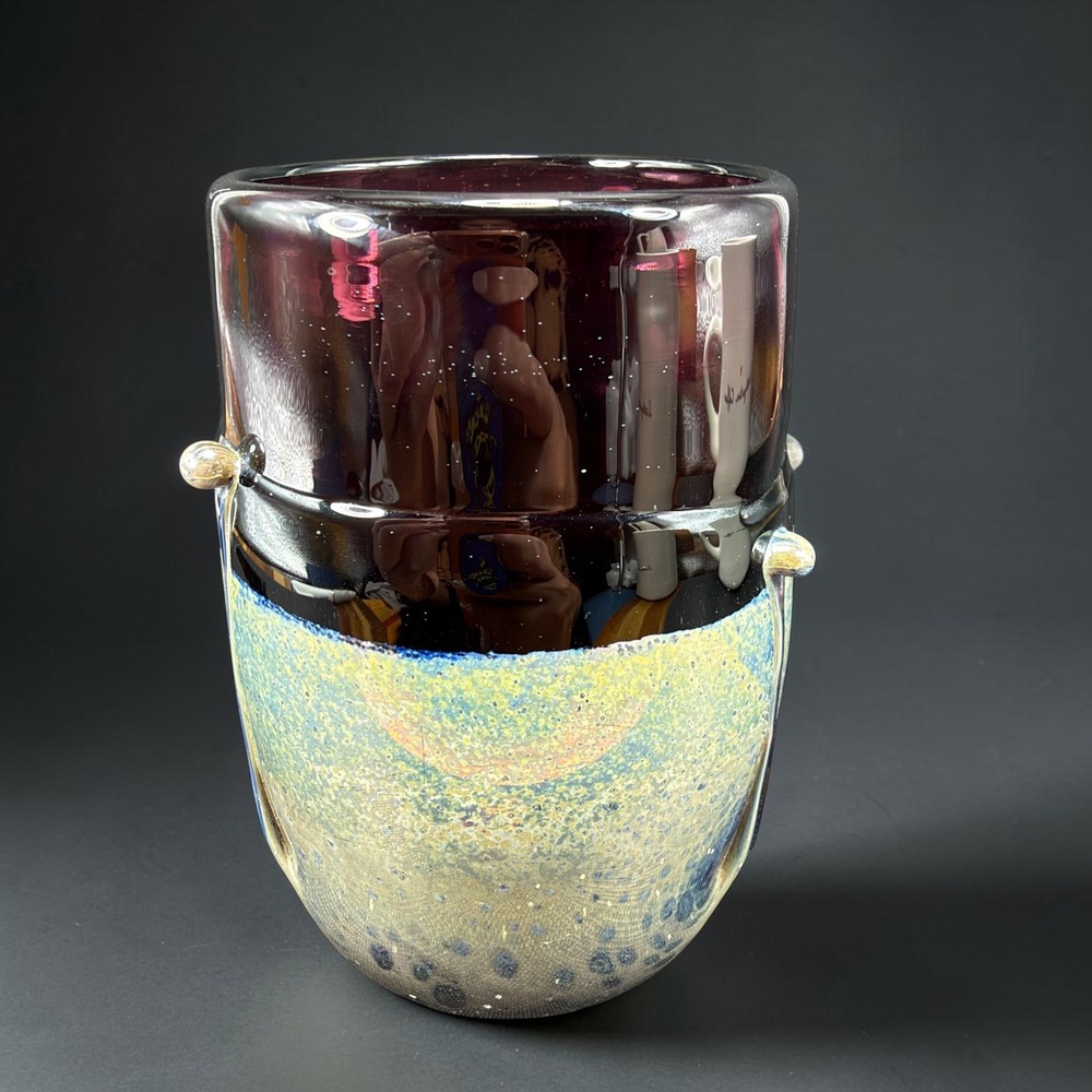 Frederick Warren Studio Art Glass Tumbler Amethyst Iridescent Signed 5in Cup VTG